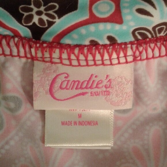 Candies Size Medium Juniors Swim Bathing Suit Bottoms Red Aqua Floral Print New - Picture 5 of 6